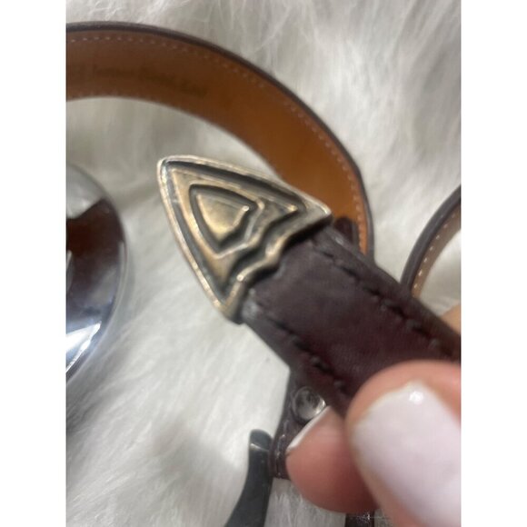 Vintage Paul Reid Sterling Silver Brown Leather Belt with Western Style Buckle M - Picture 5 of 10